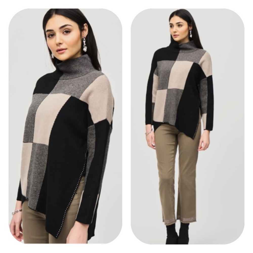 SOLD  Joseph Ribkoff Checkered Mock Neck Sweater Top